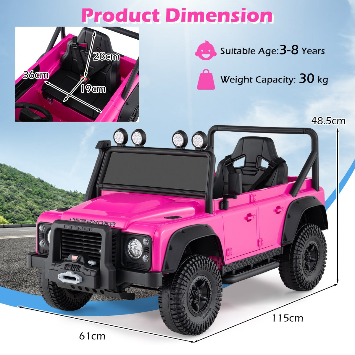 Livsk costway land rover speelgoedauto onder licentie elektrische auto 12 v voor kinderen met afstandsbediening voor ouders roze 2