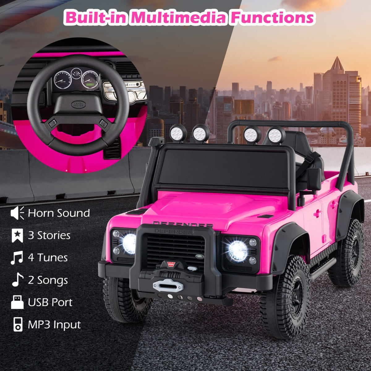 Livsk costway land rover speelgoedauto onder licentie elektrische auto 12 v voor kinderen met afstandsbediening voor ouders roze 4