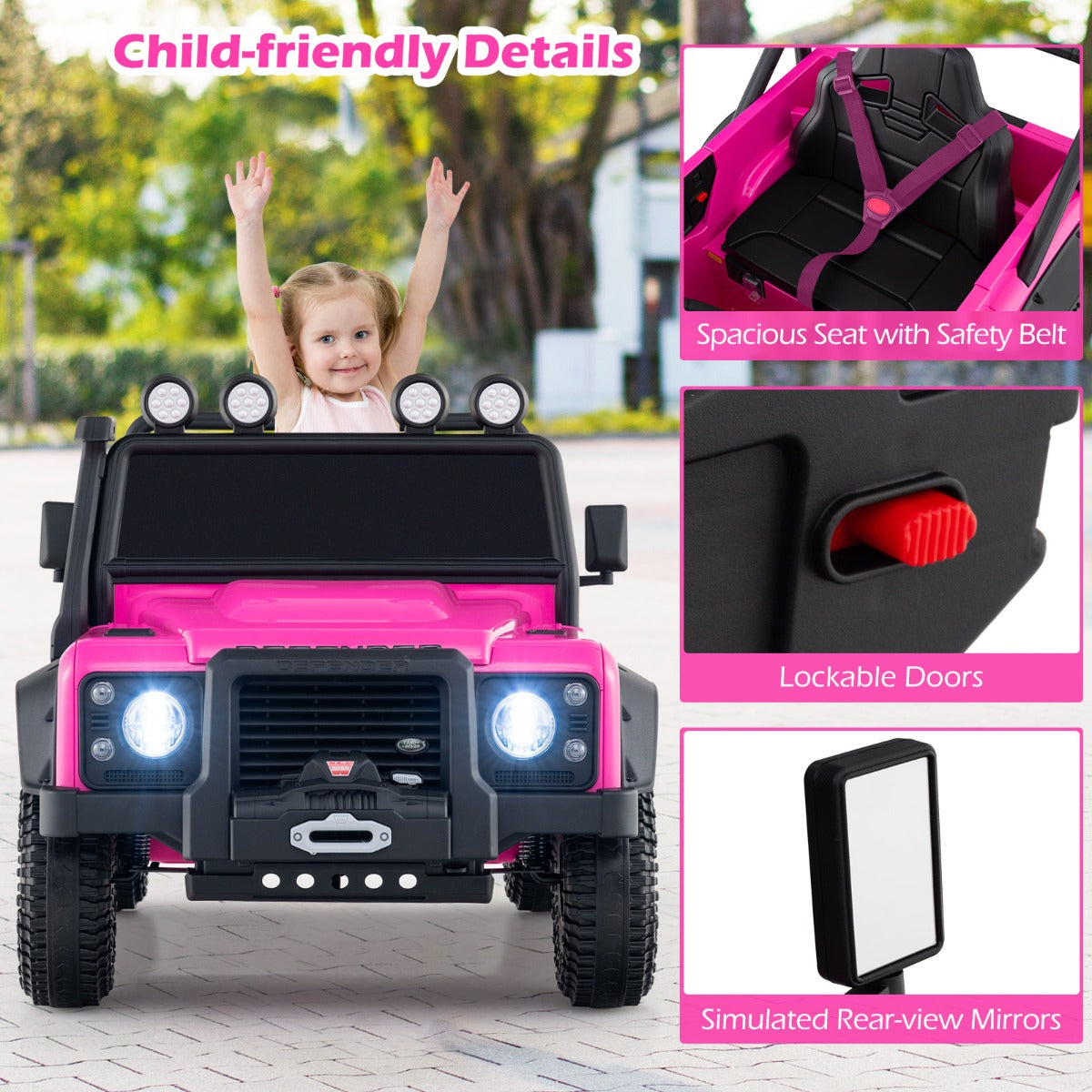 Livsk costway land rover speelgoedauto onder licentie elektrische auto 12 v voor kinderen met afstandsbediening voor ouders roze 6