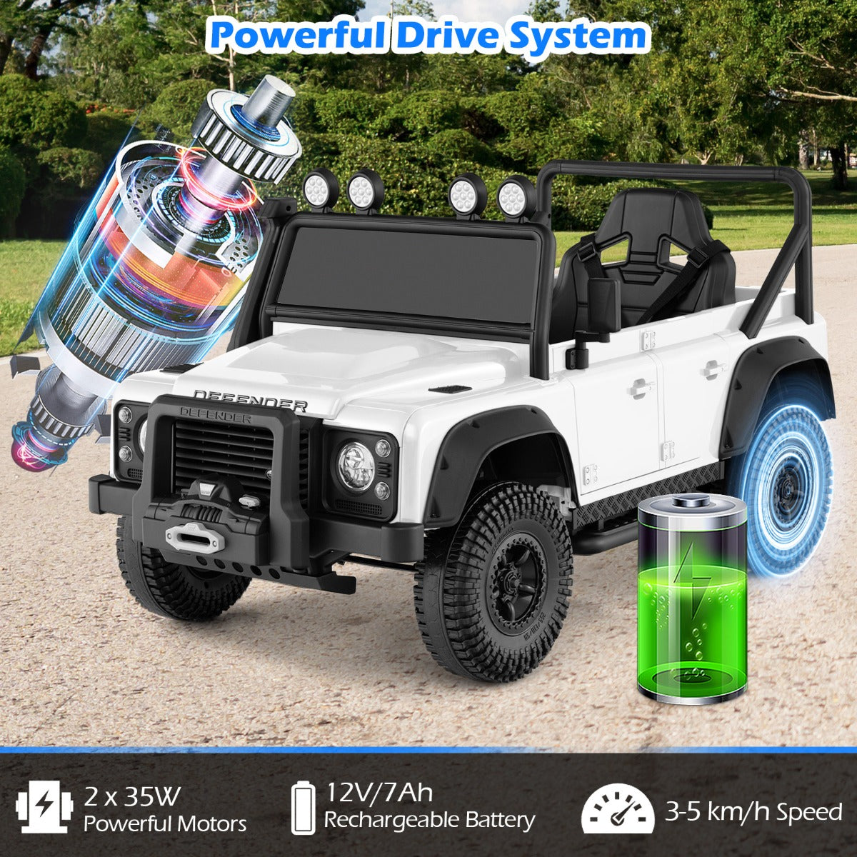 Livsk costway land rover speelgoedauto onder licentie elektrische auto 12 v voor kinderen met afstandsbediening voor ouders wit 3