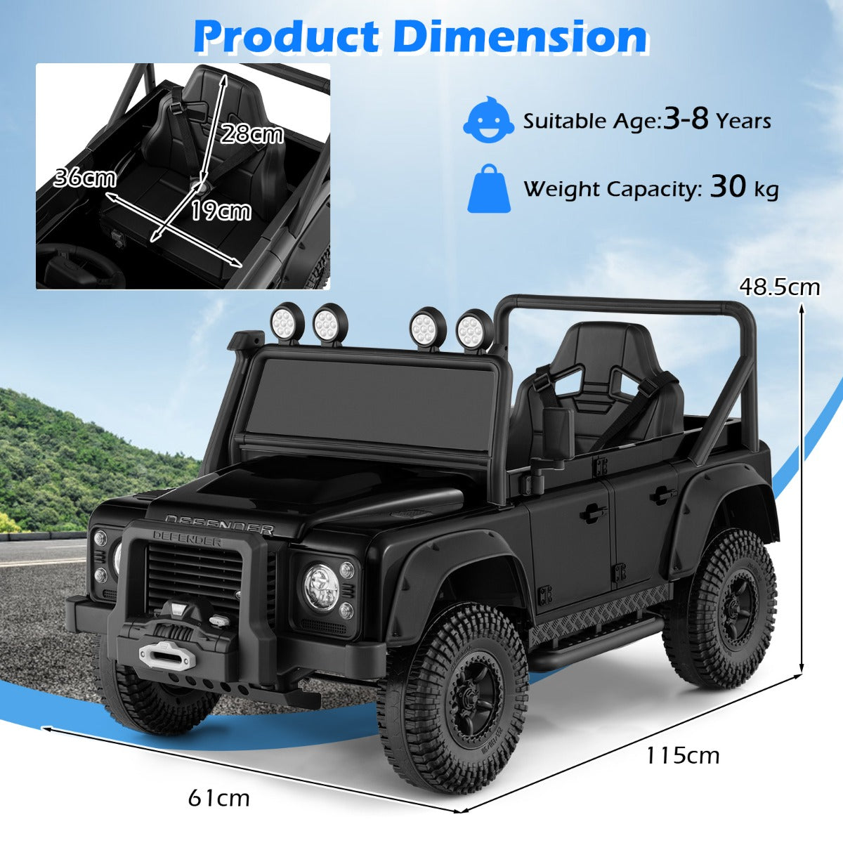 Livsk costway land rover speelgoedauto onder licentie elektrische auto 12 v voor kinderen met afstandsbediening voor ouders zwart 2
