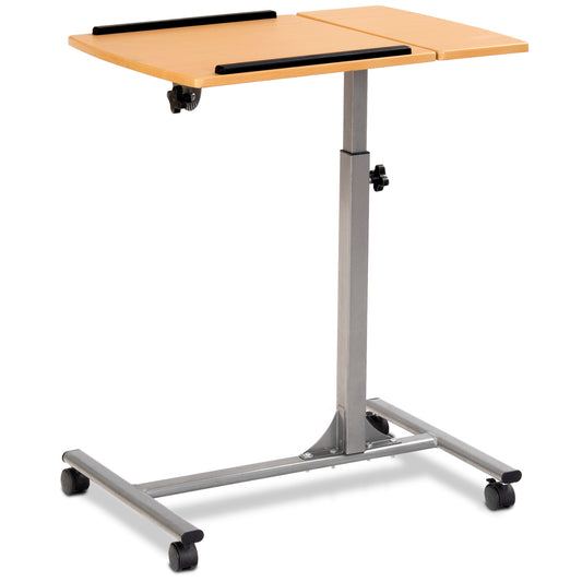 LIVSK Verstelbare Laptoptafel - Draaibaar Tafelblad - Hoogte 64-95 cm - Mobiel met Zwenkwielen - Antislip - Naturel