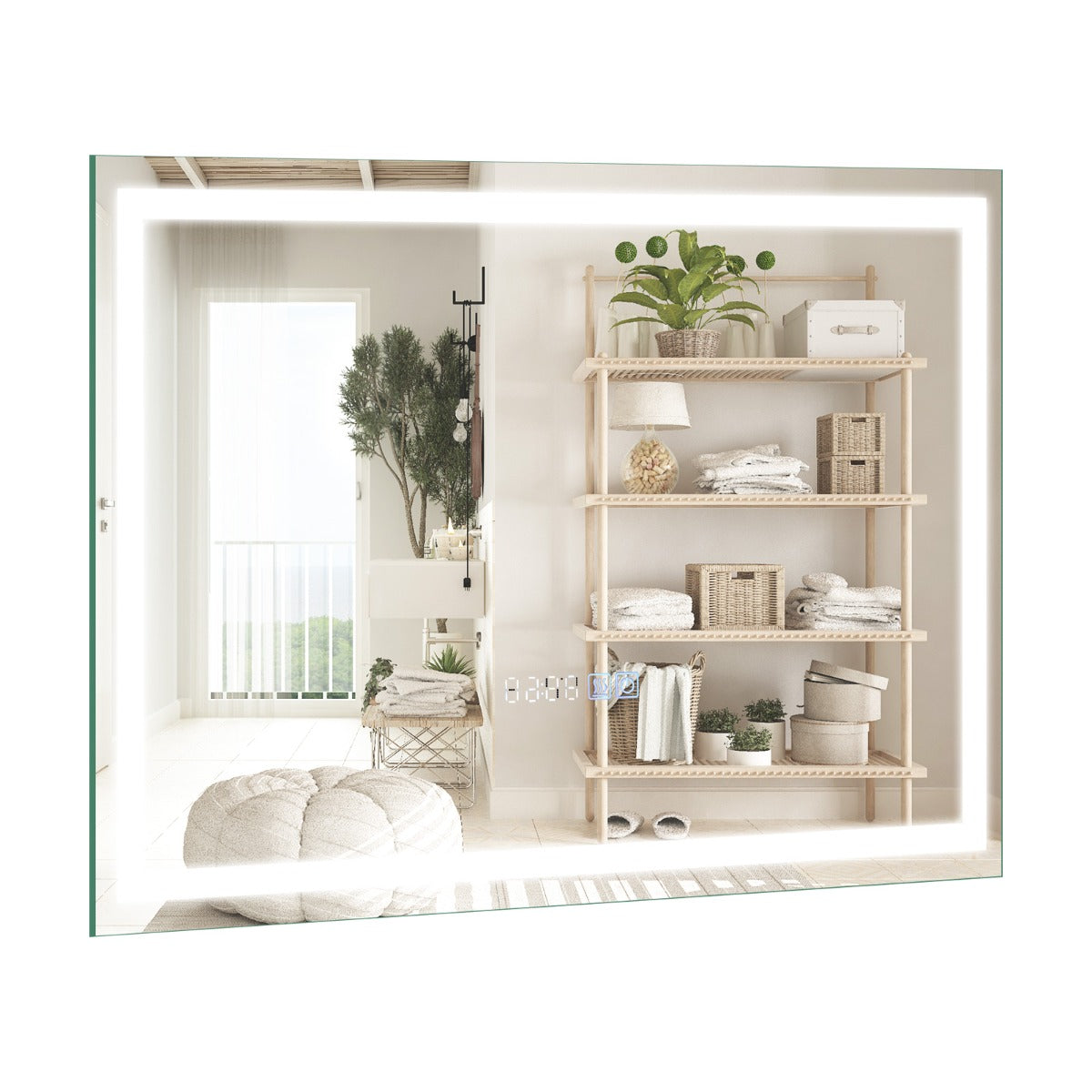 LIVSK LED Wandspiegel - Dimbare Verlichting in 3 Kleurmodi - Anticondens - Tijd- en Temperatuurweergave - 60 x 40 cm - Zilver