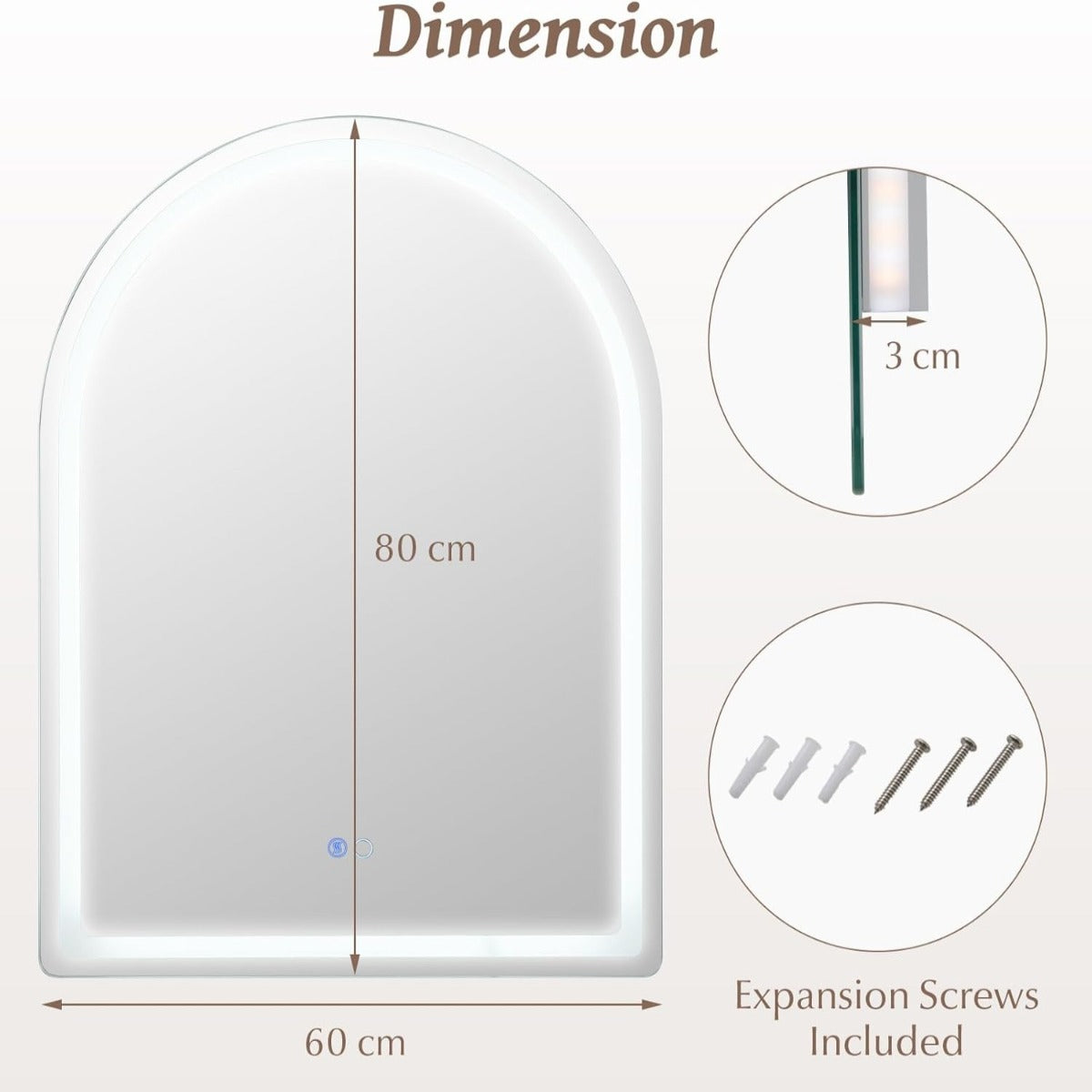 LIVSK LED Badkamerspiegel 80 x 60 cm - Verstelbare Verlichting - Anticondensfunctie - Geheugenfunctie - Zilver
