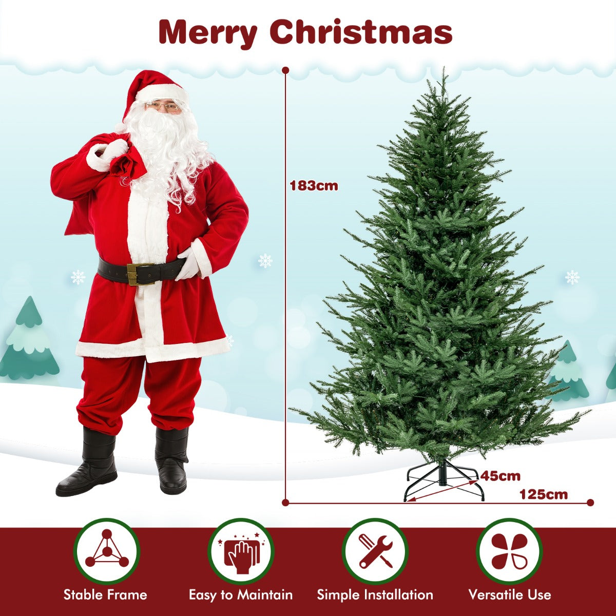 Livsk costway led kerstboom 280 en opblaasbare kerstman krans kunstmatige boom 183 cm en kerstkrans met rode strik 2