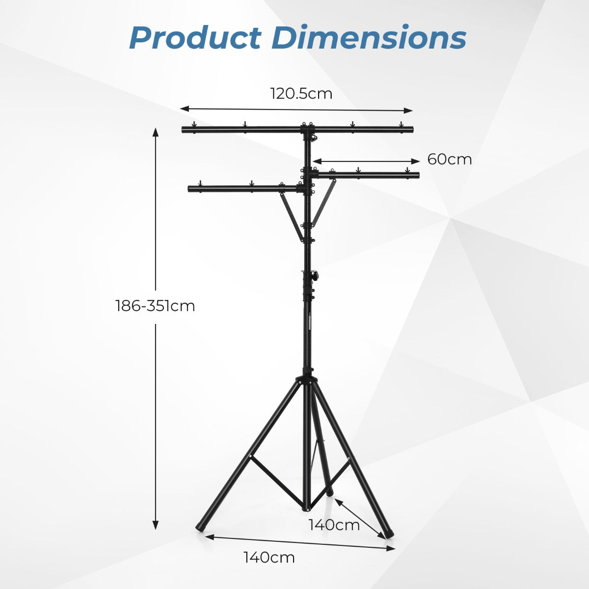 Livsk costway led lichtstatief met verstelbare hoogte 186 tot 351 cm belasting 45kg draagbaar statief lichtstatief met t bar voor podia festivals 2