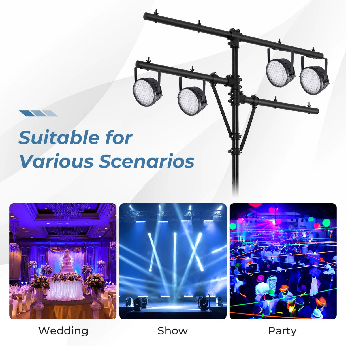 Livsk costway led lichtstatief met verstelbare hoogte 186 tot 351 cm belasting 45kg draagbaar statief lichtstatief met t bar voor podia festivals 6