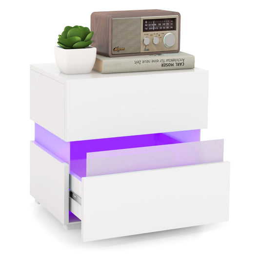 LIVSK LED-Nachtkastje met 2 Lades - Draadloze Afstandsbediening - 22 Dynamische Modi - Kabelmanagement - Modern Design - Wit