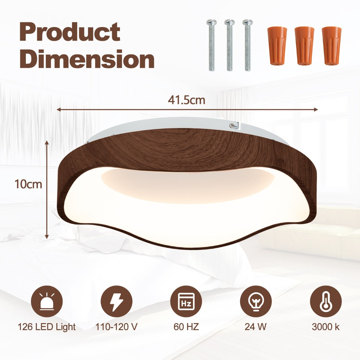 LIVSK LED-plafondlamp - 24 W - 3000 K Warm Licht - Imitatie Houtpatroon - Duurzaam en Energiezuinig - Bruin