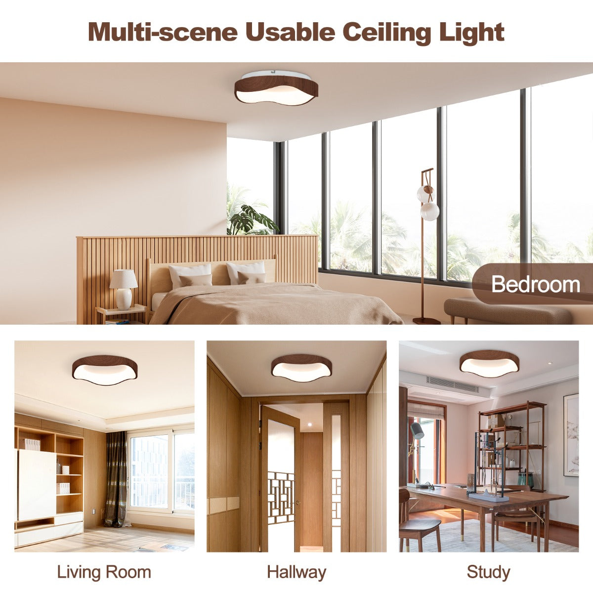 LIVSK LED-plafondlamp - 24 W - 3000 K Warm Licht - Imitatie Houtpatroon - Duurzaam en Energiezuinig - Bruin