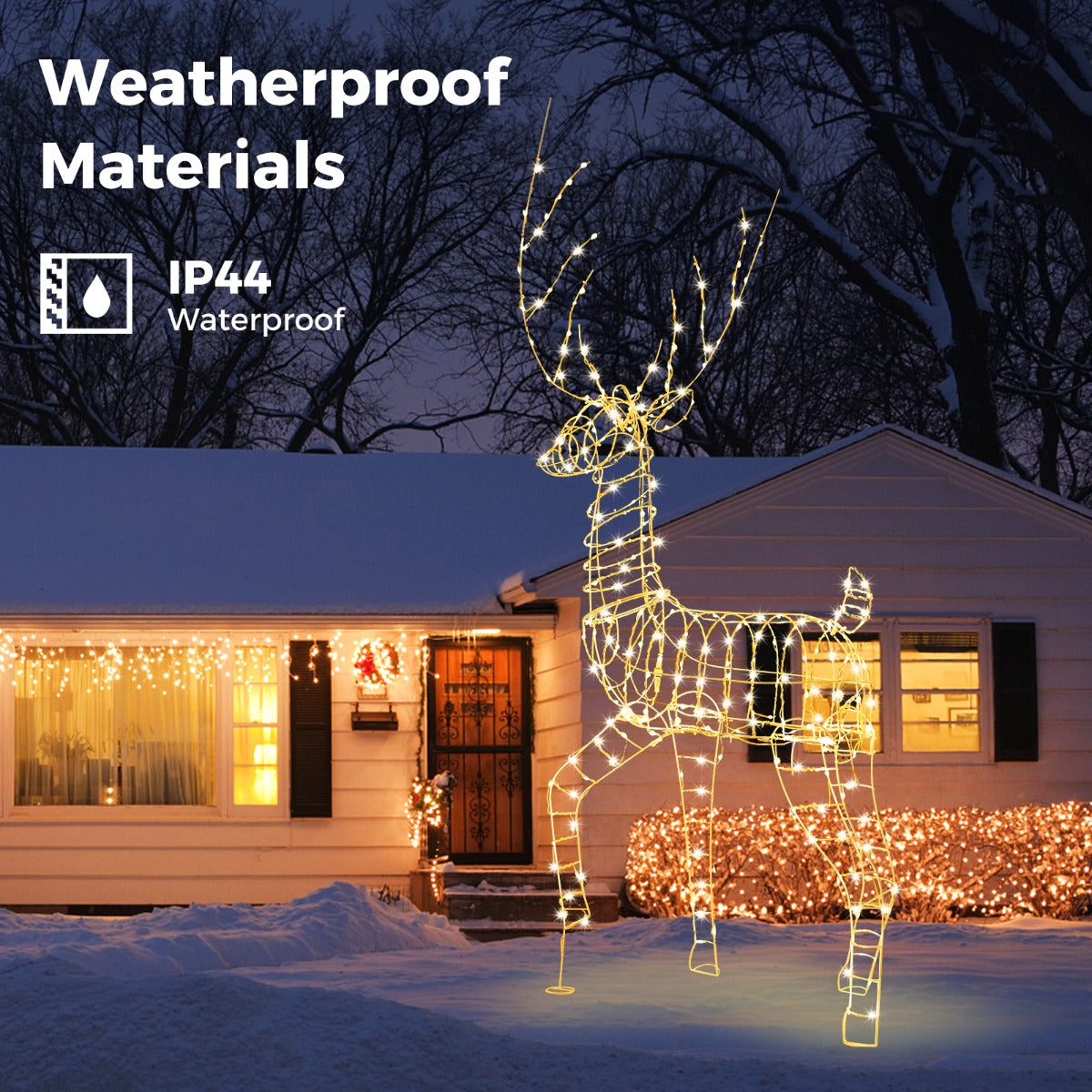 LIVSK Verlicht Kerstrendier - 186 cm - 300 Warmwitte LED-lampen - Weerbestendig - Eenvoudig te monteren - Wit