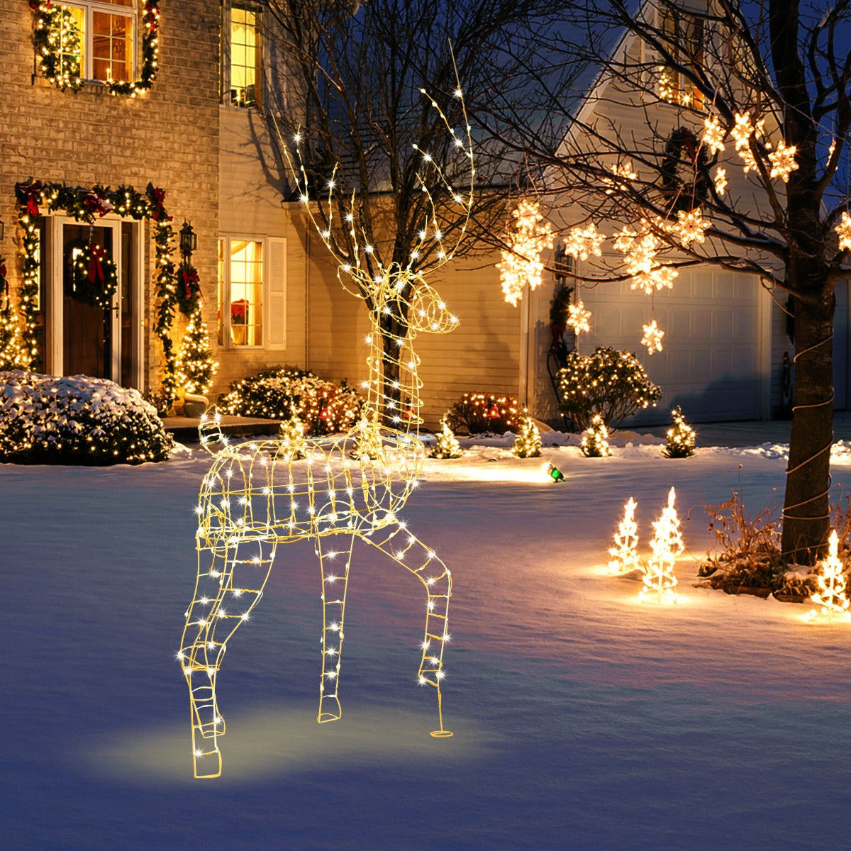 LIVSK Verlicht Kerstrendier - 186 cm - 300 Warmwitte LED-lampen - Weerbestendig - Eenvoudig te monteren - Wit