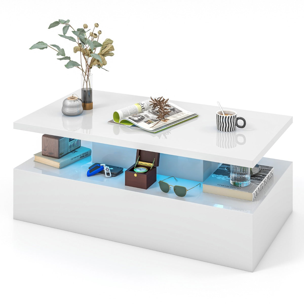 LIVSK LED-salontafel - Verstelbare Lichtkleuren - Afstandsbediening - Hoogglans Wit - 110 x 60 x 40 cm - Wit