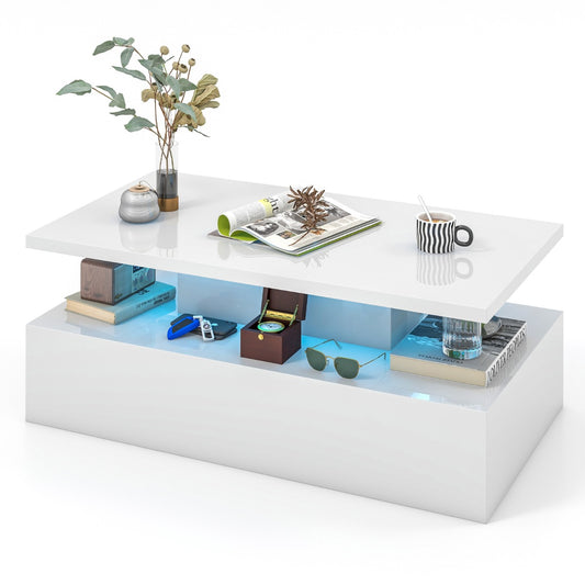 LIVSK LED-salontafel - Verstelbare Lichtkleuren - Afstandsbediening - Hoogglans Wit - 110 x 60 x 40 cm - Wit
