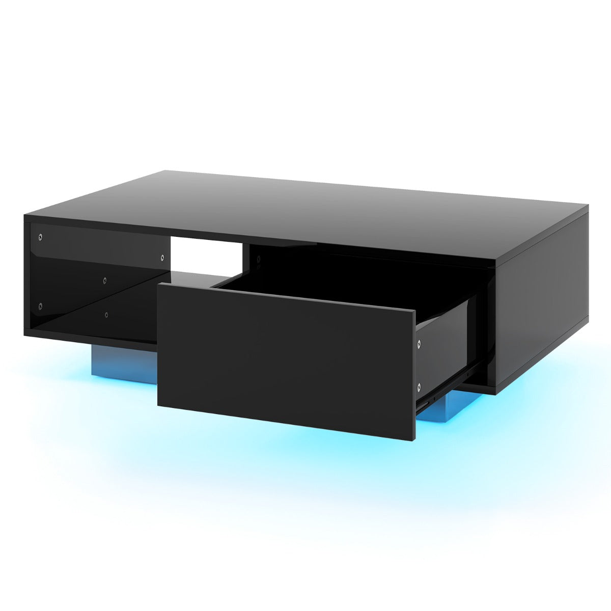 LIVSK LED-salontafel met Afstandsbediening - 20 Kleuren en 22 Modi - Opberglade - Hoogglans - 95 x 55 x 31 cm - Wit/Zwart