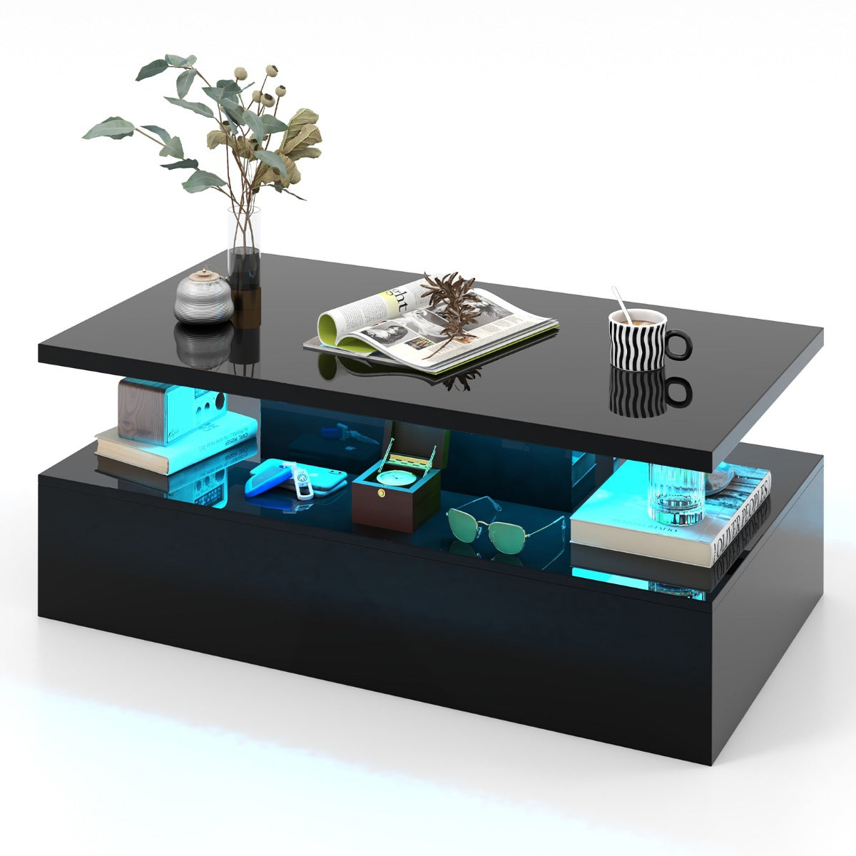 LIVSK LED-salontafel met Afstandsbediening - 20 Kleuren - 19 Modi - 2 Niveaus - Stijlvol Zwart - 110 x 60 x 40 cm
