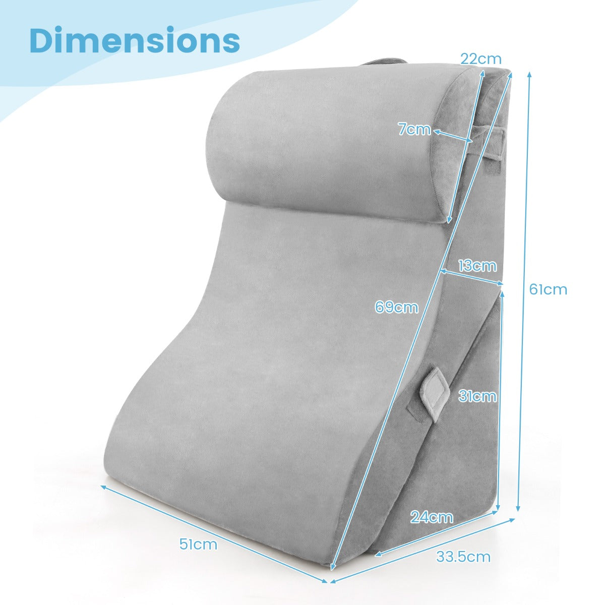 LIVSK Ergonomische Gecompenseerde Kussenset - Verlicht Snurken en Zure Reflux - Machinewasbare Hoes - 3 Stuks - Grijs