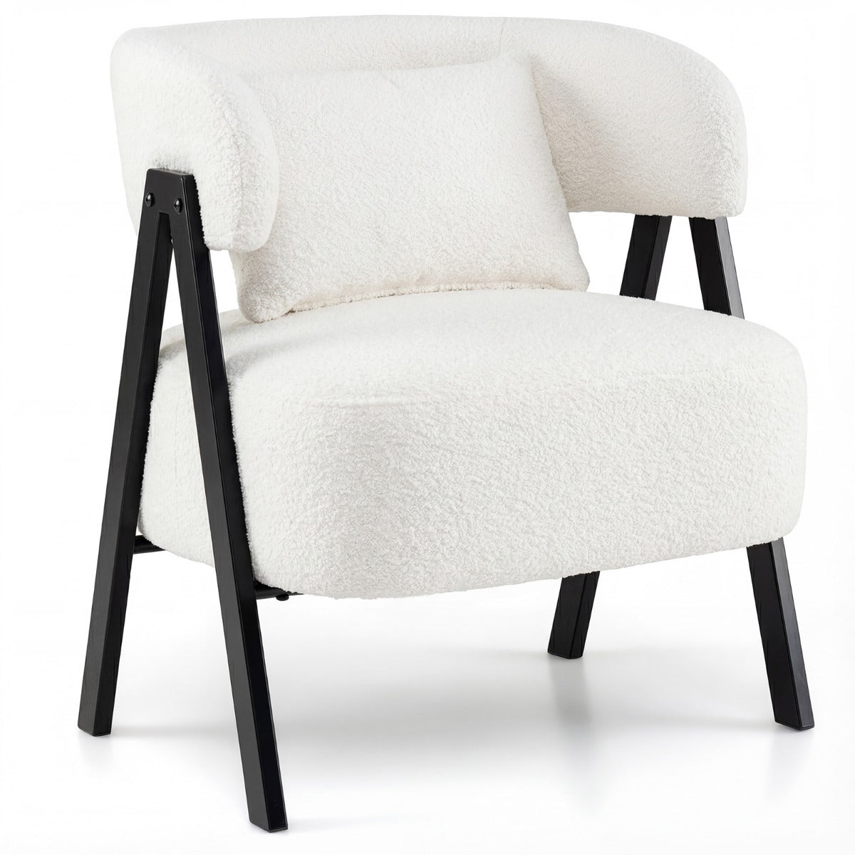 Livsk costway leesstoel fauteuil bekleed met kunstbont loungestoel met lendenkussen en metalen poten moderne relaxfauteuil wit