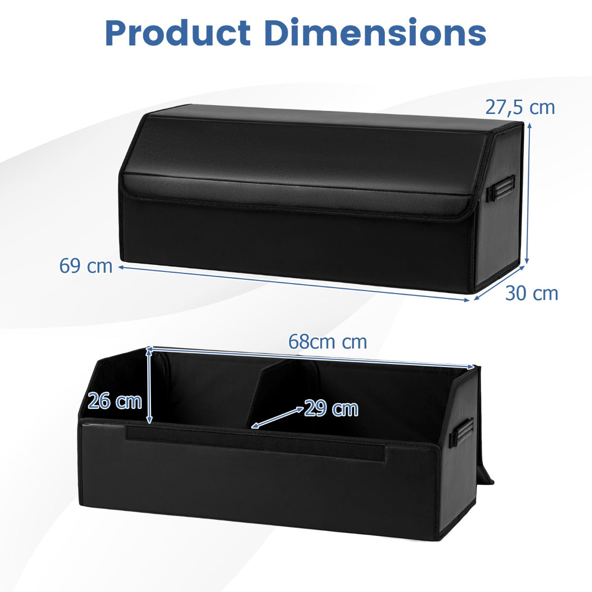 Livsk costway leren auto kofferbakorganizer met deksel opvouwbare en inklapbare opbergbox met verwijderbare scheidingswand en grote capaciteit 30 x 69 x 275cm 1 1