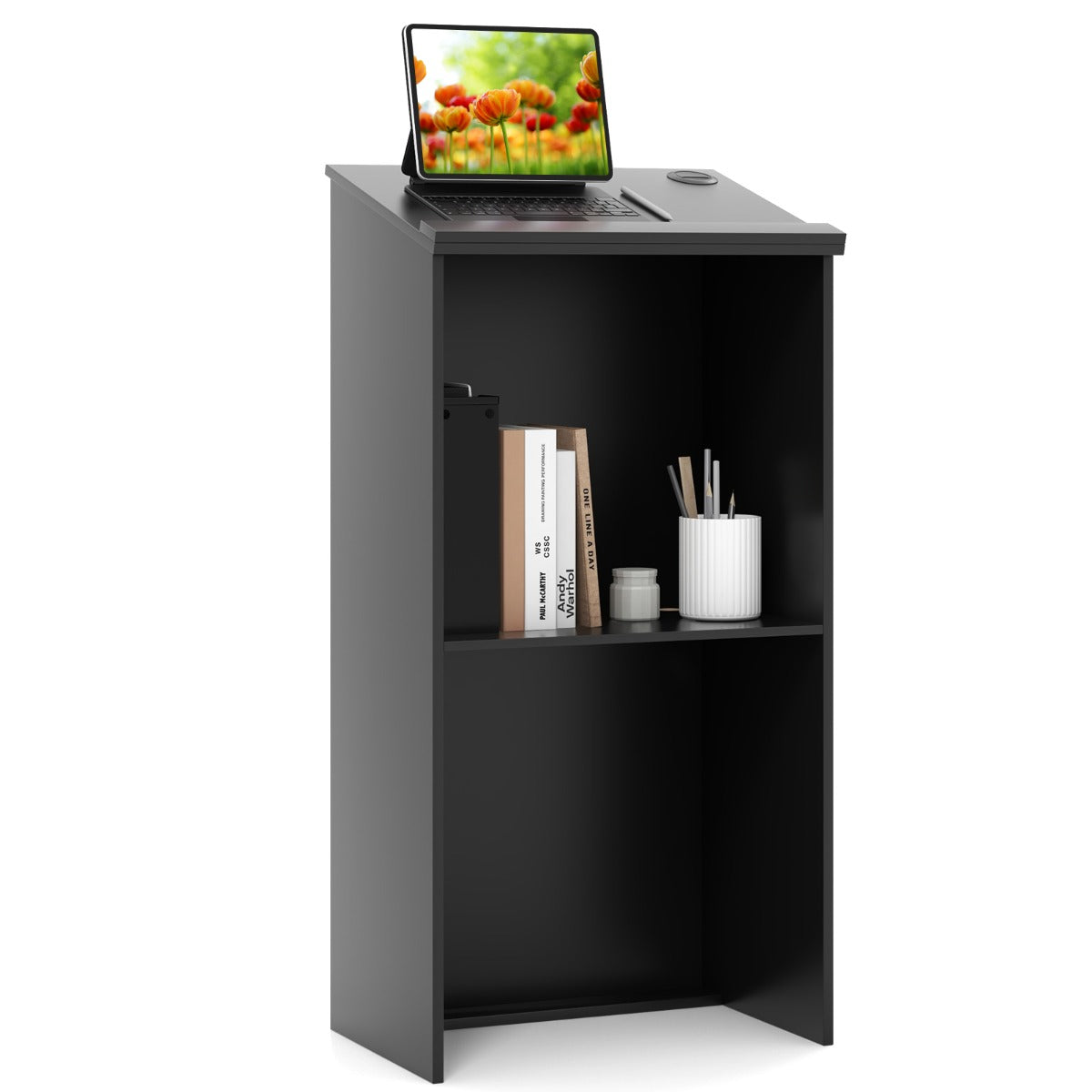 LIVSK Podiumstandaard - Ergonomisch Ontwerp met Legbord en Kabeldoorvoer - Voor Klaslokalen en Vergaderzalen - 58 x 40 x 116,5 cm
