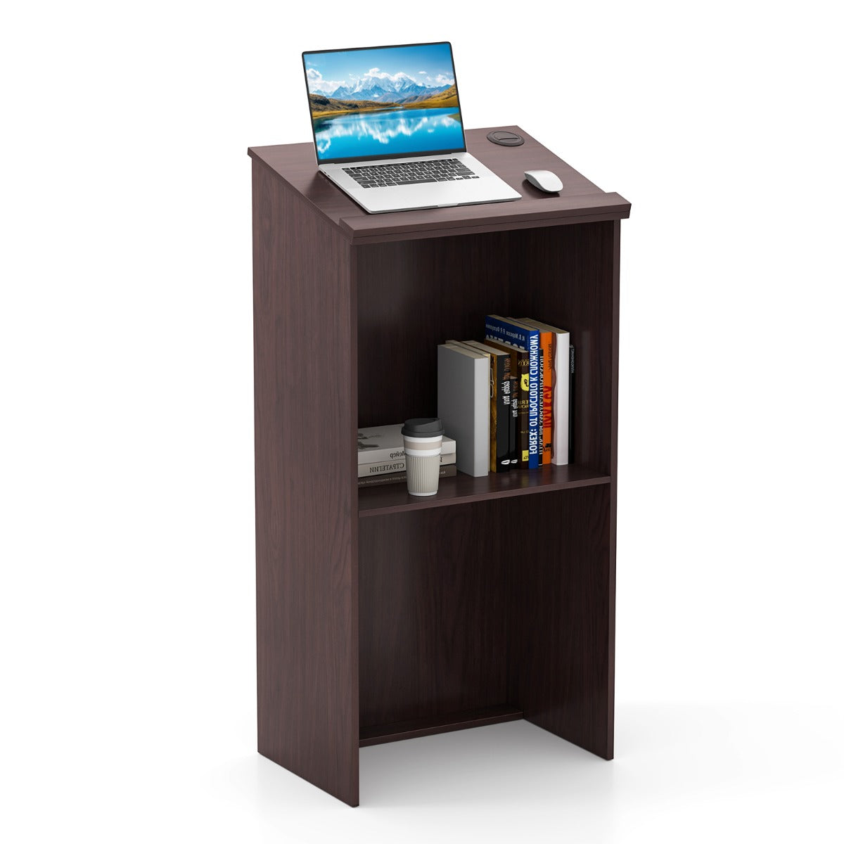 Livsk costway lessenaar lectern staande bureau van hout voor klaslokalen kantoor restaurant seminar bruin