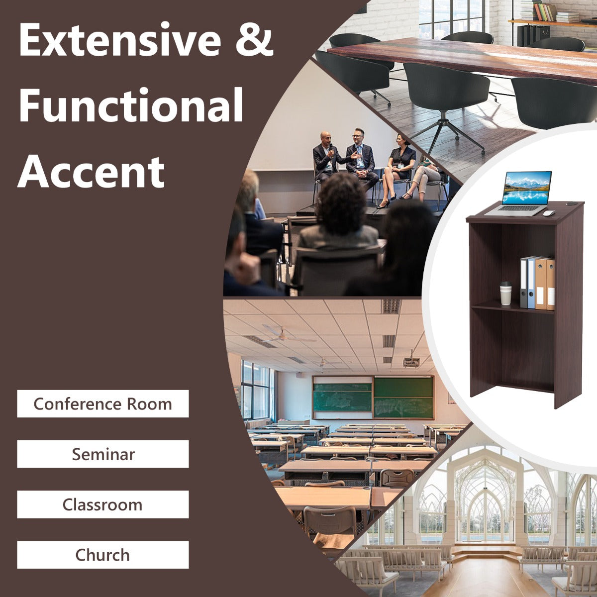 Livsk costway lessenaar lectern staande bureau van hout voor klaslokalen kantoor restaurant seminar bruin 4