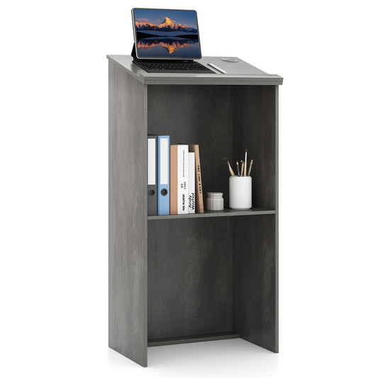 Livsk costway lessenaar lectern staande bureau van hout voor klaslokalen kantoor restaurant seminar grijs