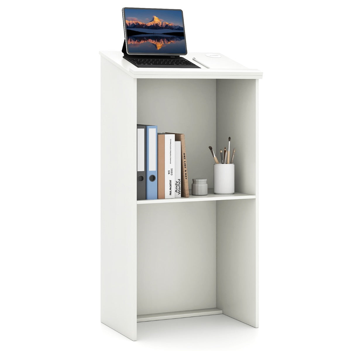 Livsk costway lessenaar lectern staande bureau van hout voor klaslokalen kantoor restaurant seminar wit