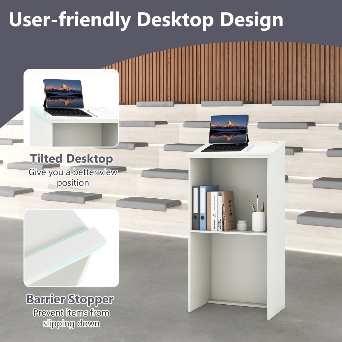 Livsk costway lessenaar lectern staande bureau van hout voor klaslokalen kantoor restaurant seminar wit 5