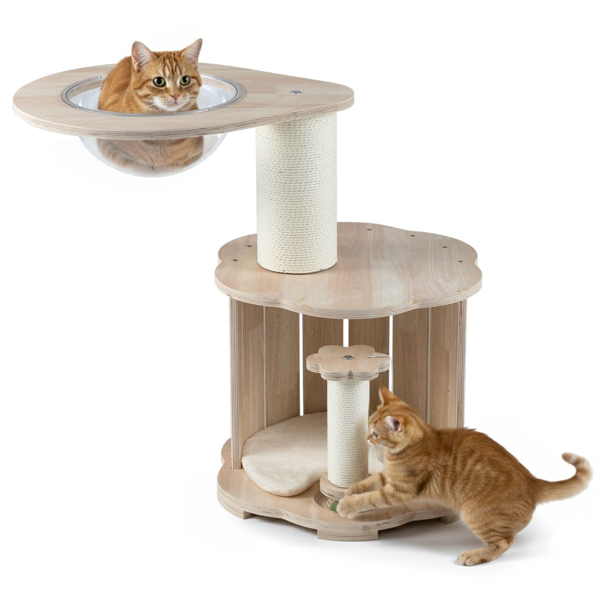 Livsk costway leuke kattenboom met 3 verdiepingen en ruimtecapsule 74 cm hoge klimstandaard voor binnenkatten