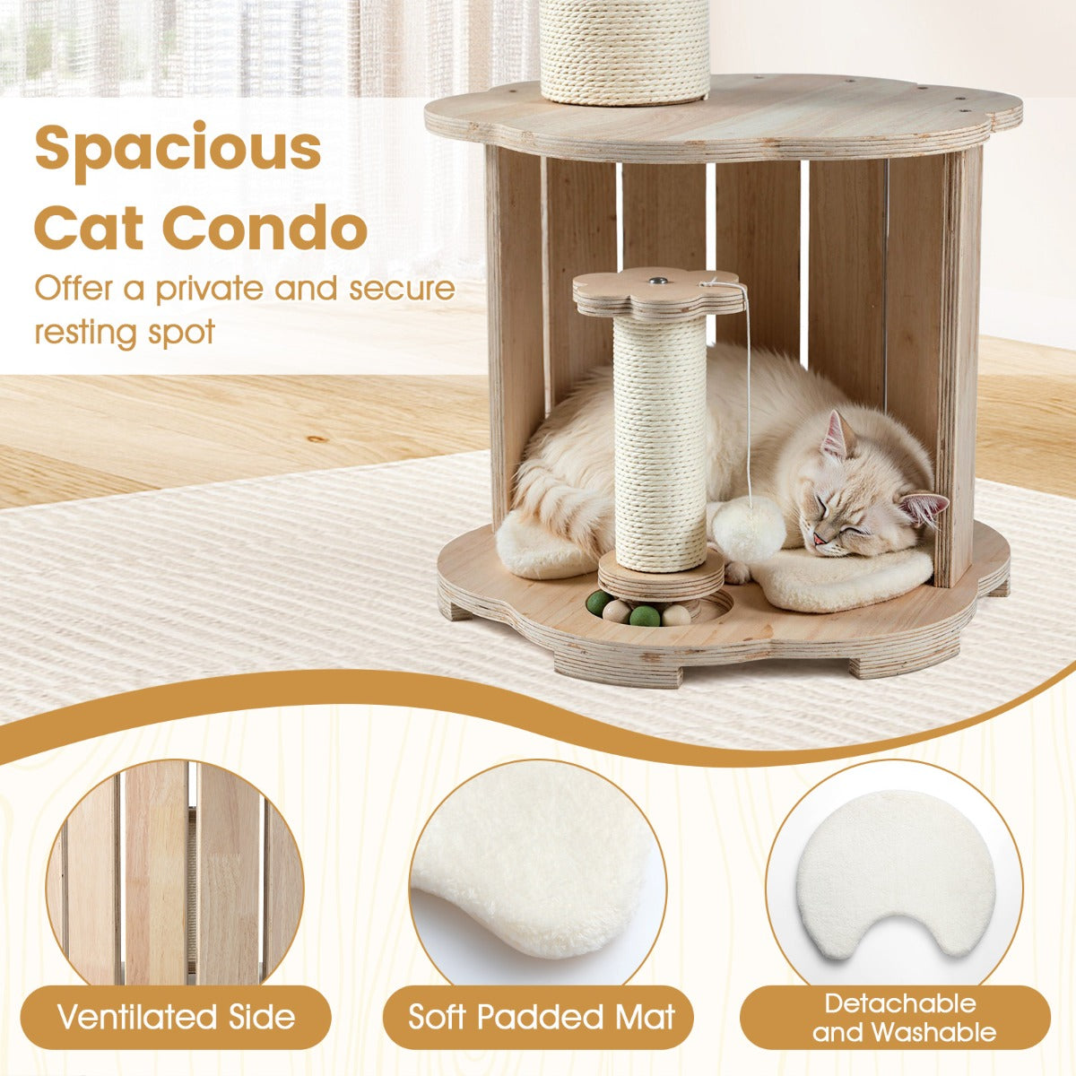 Livsk costway leuke kattenboom met 3 verdiepingen en ruimtecapsule 74 cm hoge klimstandaard voor binnenkatten 4