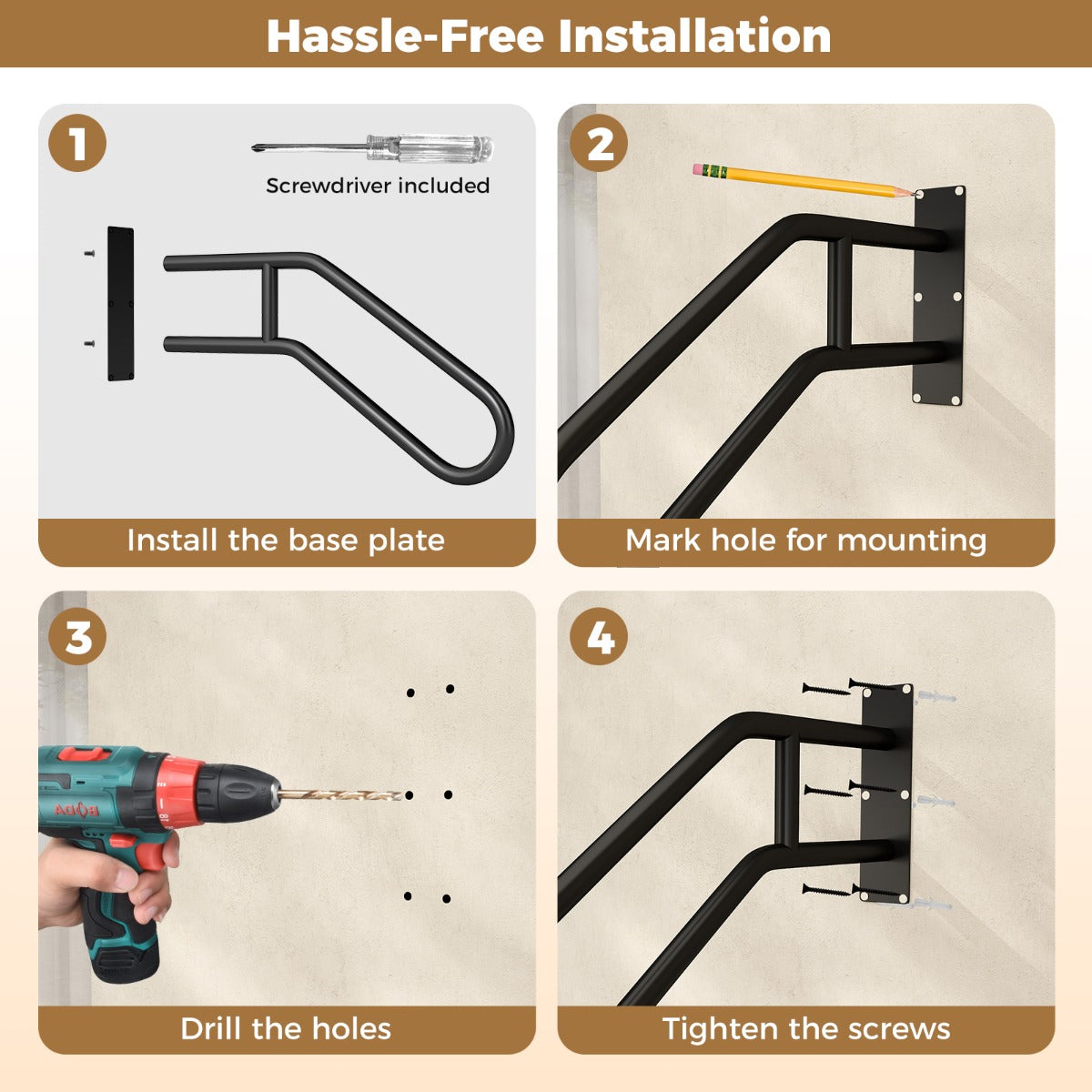 LIVSK Leuning voor Buitentrappen - Hoogwaardig Metaal - Ergonomisch U-vormig - Draagvermogen tot 300 kg - Zwart
