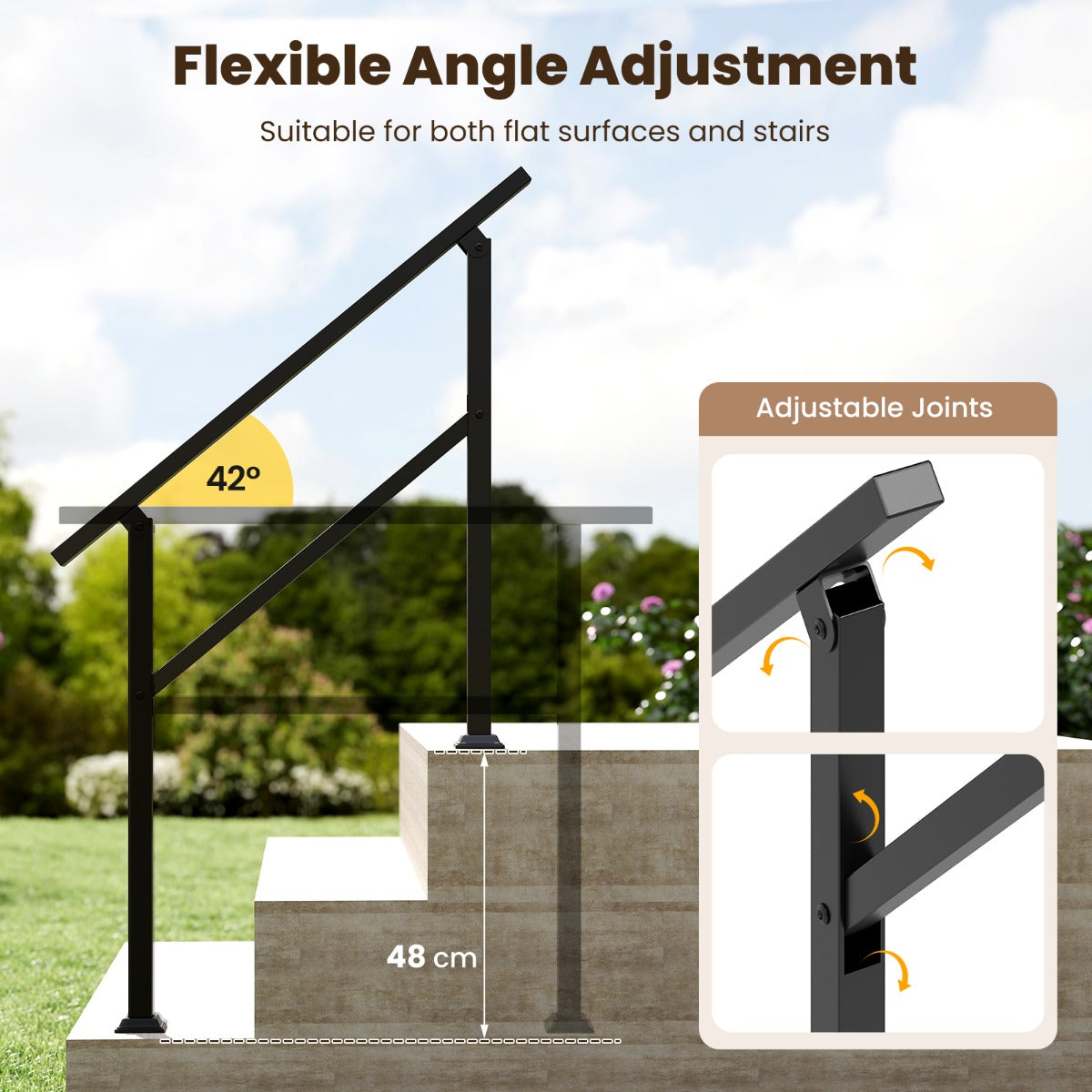 Livsk costway leuning voor buitentrappen metalen leuning voor buiten max verstelbare hoek 42 150 kg zwart
