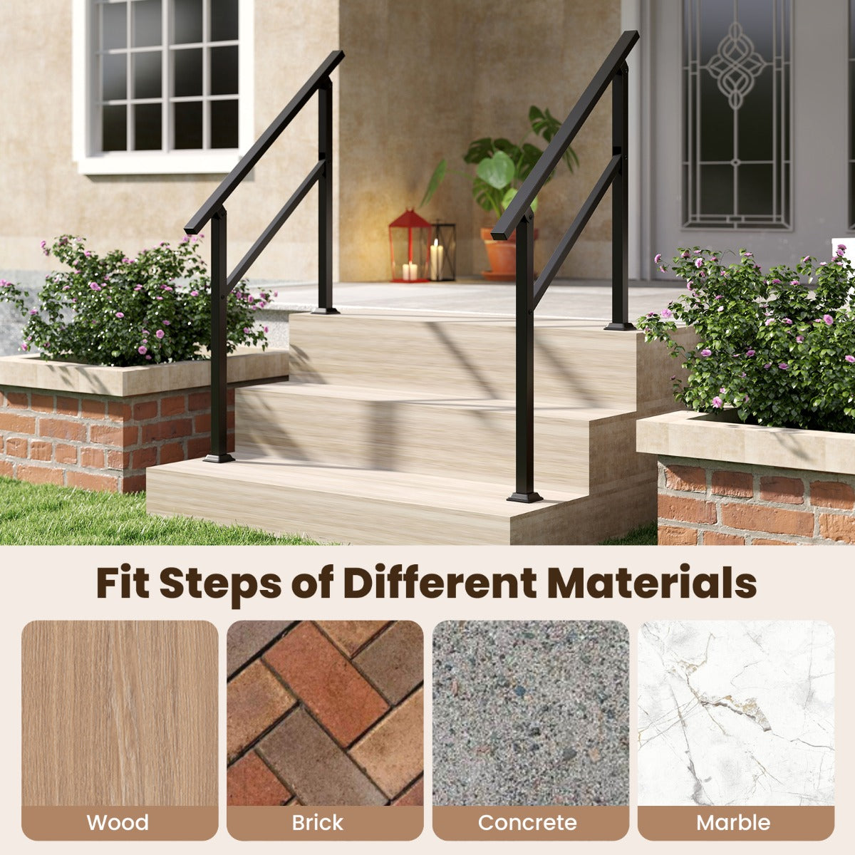 Livsk costway leuning voor buitentrappen metalen leuning voor buiten max verstelbare hoek 42 150 kg zwart