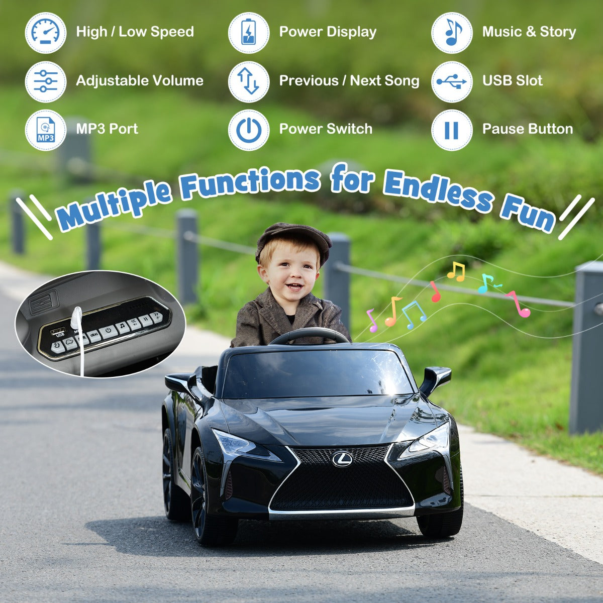LIVSK Lexus LC500 Elektrische Auto voor Kinderen - 2.4G Afstandsbediening - Muziek en Verhalen - Vering - Comfortabele Stoel - Wit