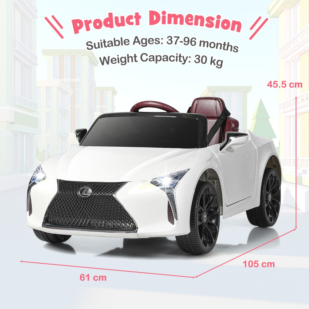 LIVSK Lexus LC500 Elektrische Auto voor Kinderen - Afstandsbediening - Ingebouwde Muziek - Vering - Tot 30 kg - Wit