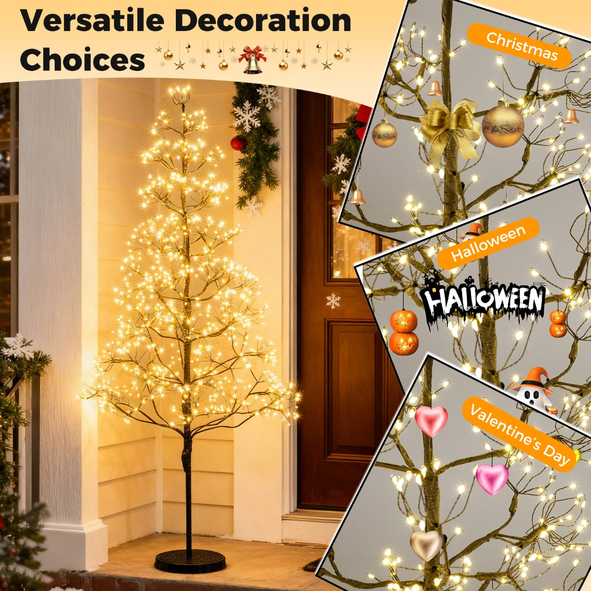 Livsk costway lichtboom van 120 cm kunstboom met verlichting en 800 warme witte led lampjes 3