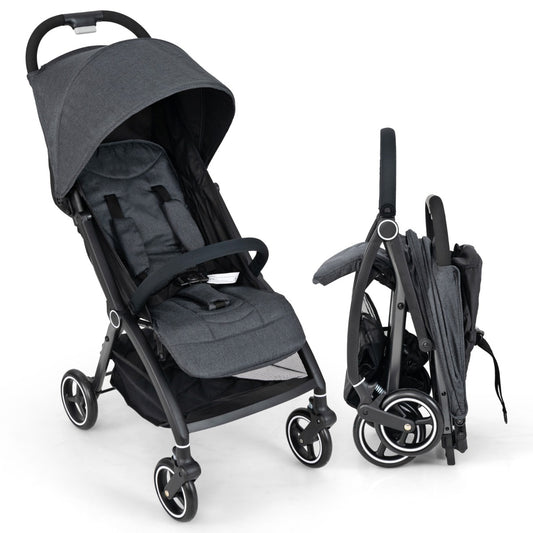 LIVSK Lichtgewicht Opvouwbare Kinderwagen - Verstelbare Rugleuning, Zonnekap, 5-Puntsgordel - Tot 15 kg - Zwart/Grijs
