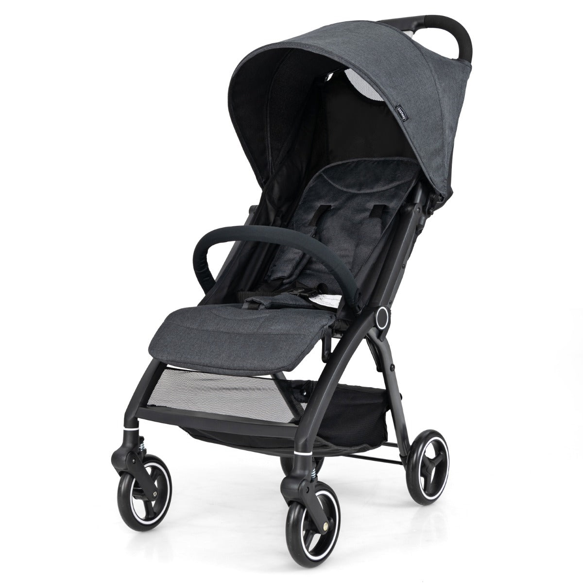 LIVSK Lichtgewicht Opvouwbare Kinderwagen - Verstelbare Rugleuning, Zonnekap, 5-Puntsgordel - Tot 15 kg - Zwart/Grijs