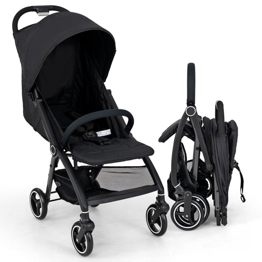 LIVSK Lichtgewicht Opvouwbare Kinderwagen - Verstelbare Rugleuning en Voetensteun - 5-Puntsgordel - Voor Pasgeborenen - Zwart