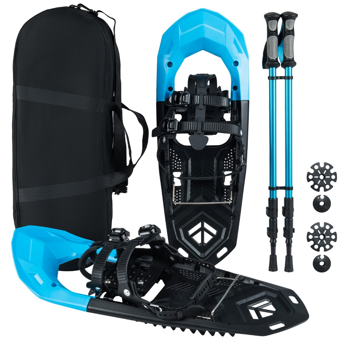 Livsk costway lichtgewicht sneeuwschoenen trekkingstokken set sneeuwschoenset met verstelbare ratelbindingen teenbox blauw 1 1