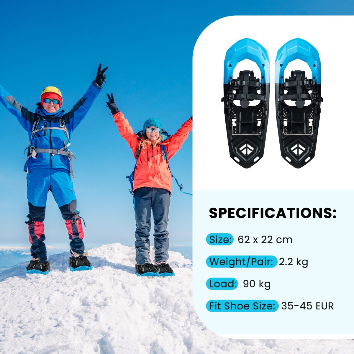 Livsk costway lichtgewicht sneeuwschoenen trekkingstokken set sneeuwschoenset met verstelbare ratelbindingen teenbox blauw 2