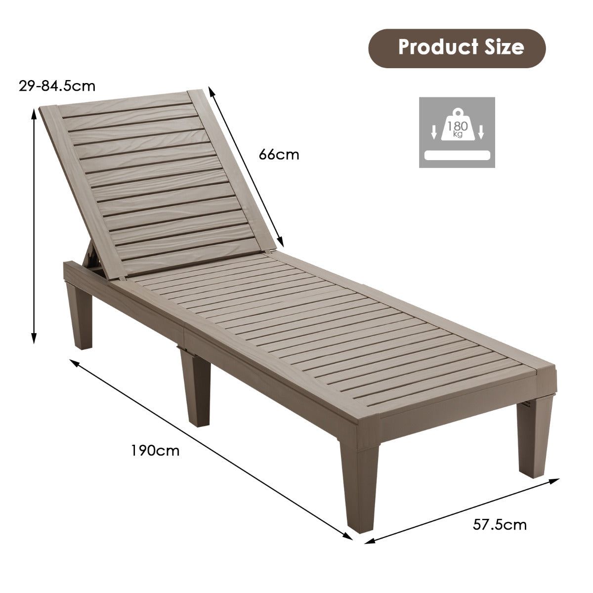 Livsk costway ligstoel tuin ligstoel met verstelbare rugleuning strand ligstoel ligstoel 190 x 575 x 29 cm bruin