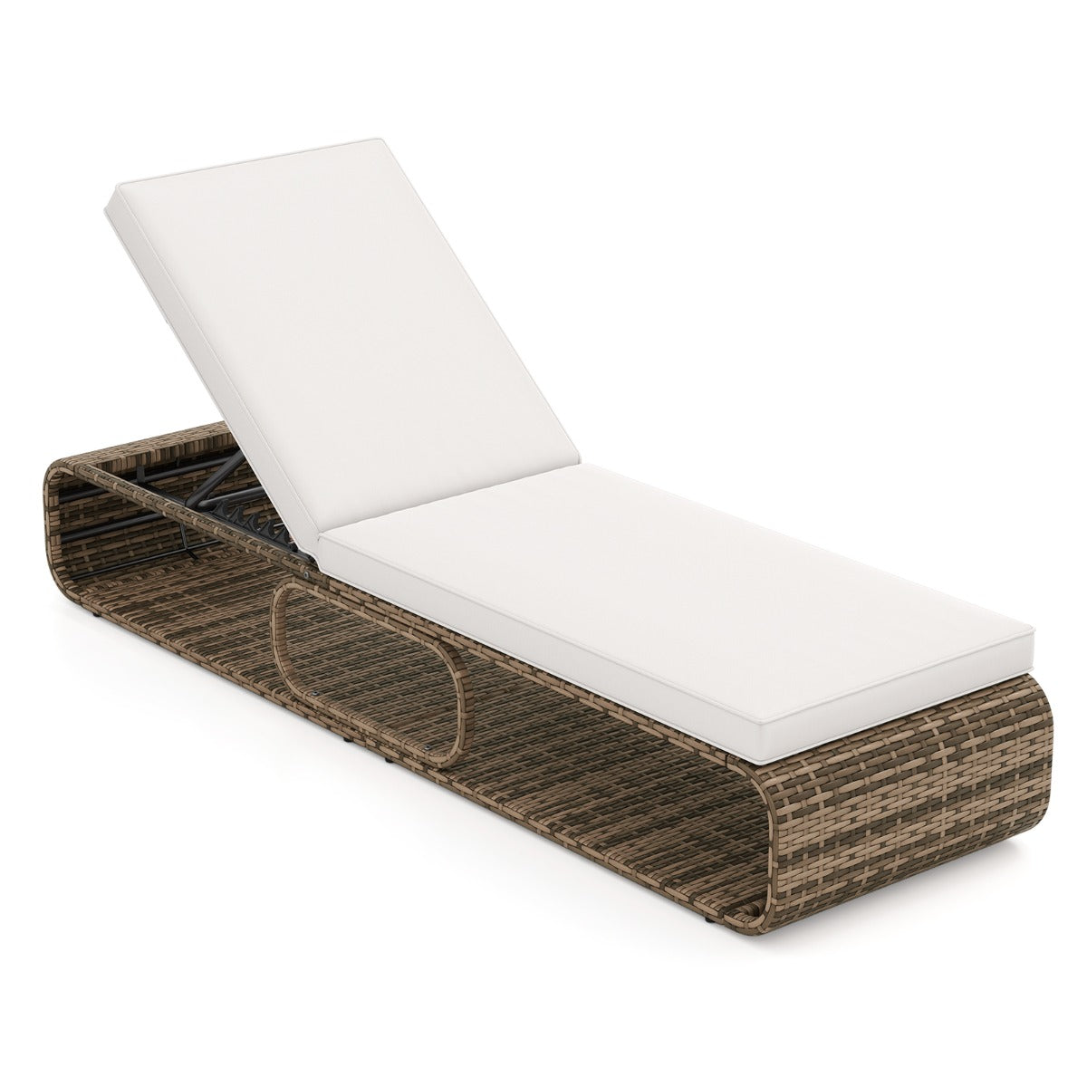 LIVSK Outdoor Ligstoel van PE-Rattan - 7 Verstelbare Standen - Belastbaar tot 180 kg - Opbergruimte - Gemengd bruin / Gebroken wit