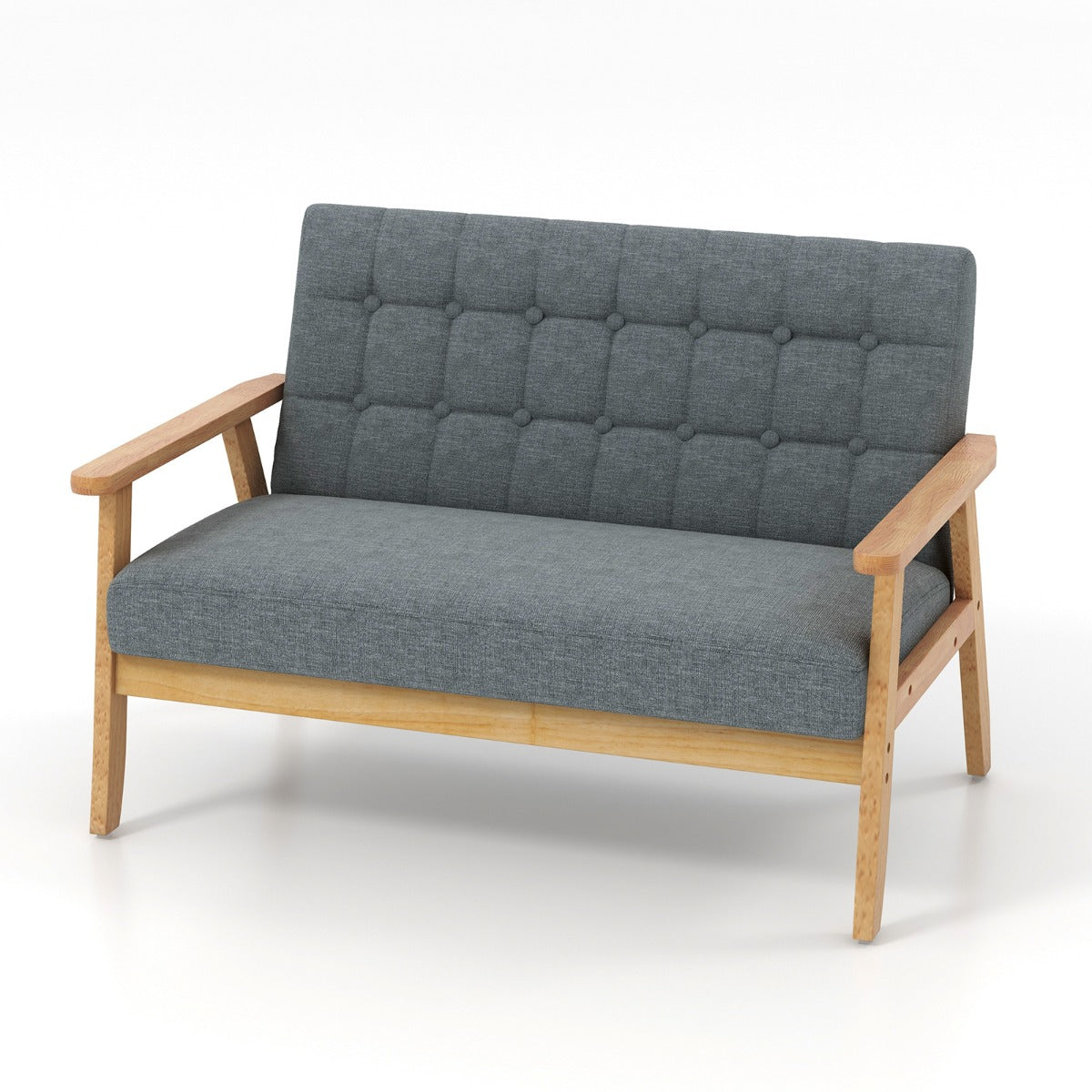 LIVSK 2-zits Linnen Loveseat - Ademend Stof - Rubberhouten Frame - Comfortabele Zitting - Tot 250 kg - Grijs