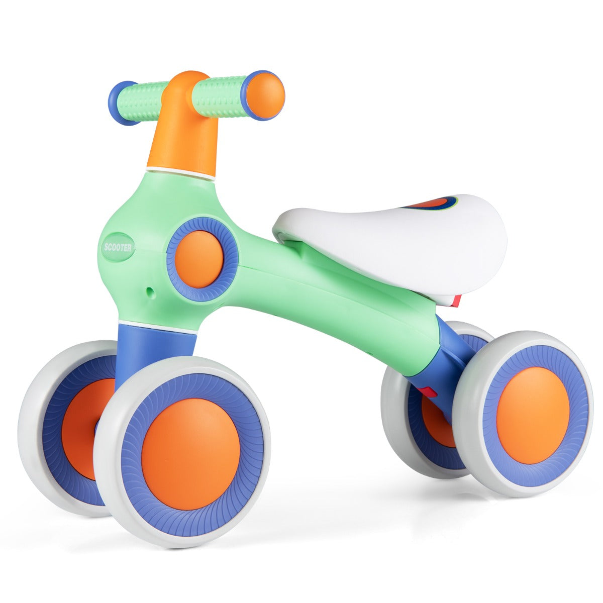 Livsk costway loopfiets voor kinderen rijdend speelgoed met verstelbaar zacht zitkussen vier stille wielen zonder pedalen groen 1 1