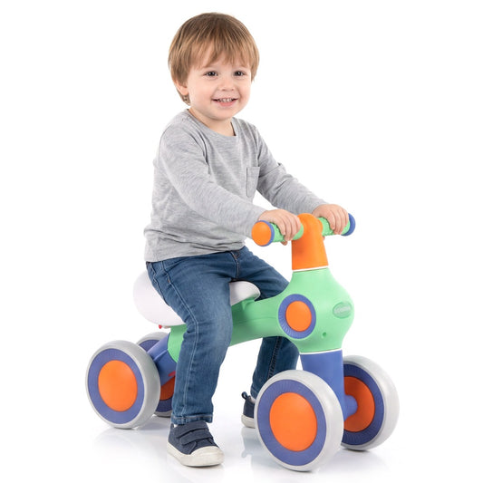 Livsk costway loopfiets voor kinderen rijdend speelgoed met verstelbaar zacht zitkussen vier stille wielen zonder pedalen groen