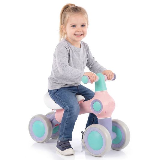 Livsk costway loopfiets voor kinderen rijdend speelgoed met verstelbaar zacht zitkussen vier stille wielen zonder pedalen roze