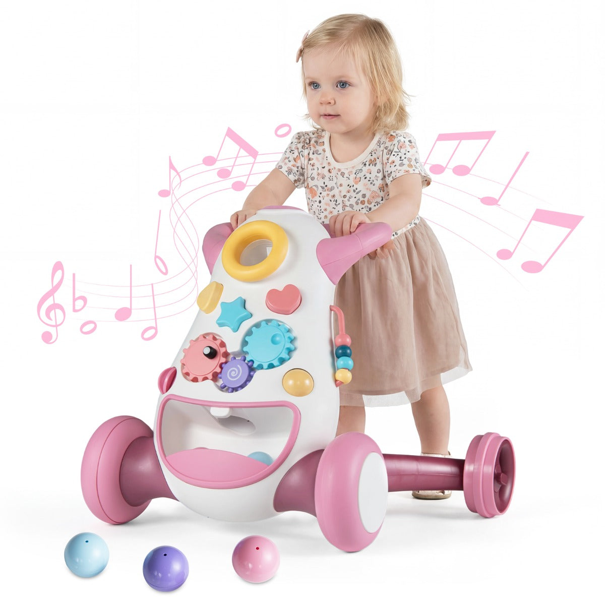 Livsk costway loopwagen babywalker met muziek en licht interactieve loopwagen voor kinderen van 12 36 maanden roze 1 1