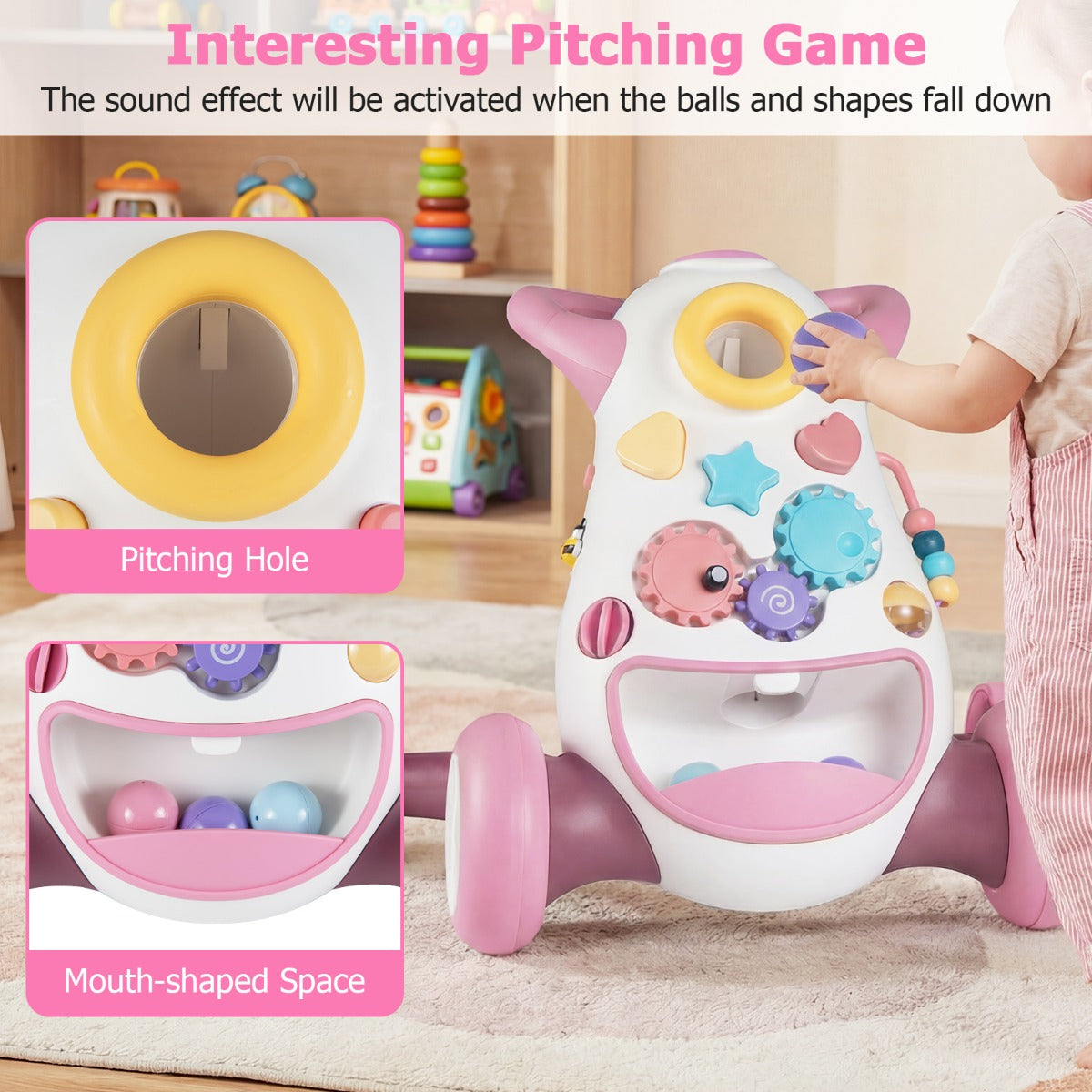 Livsk costway loopwagen babywalker met muziek en licht interactieve loopwagen voor kinderen van 12 36 maanden roze 6